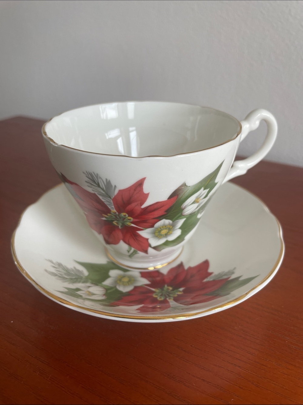 Royal Stuart Festive Poinsettia English Bone China Teacup & Saucer
